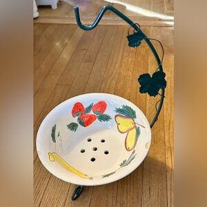 Vintage Ceramic Fruit Design Hanging Colander with Stand